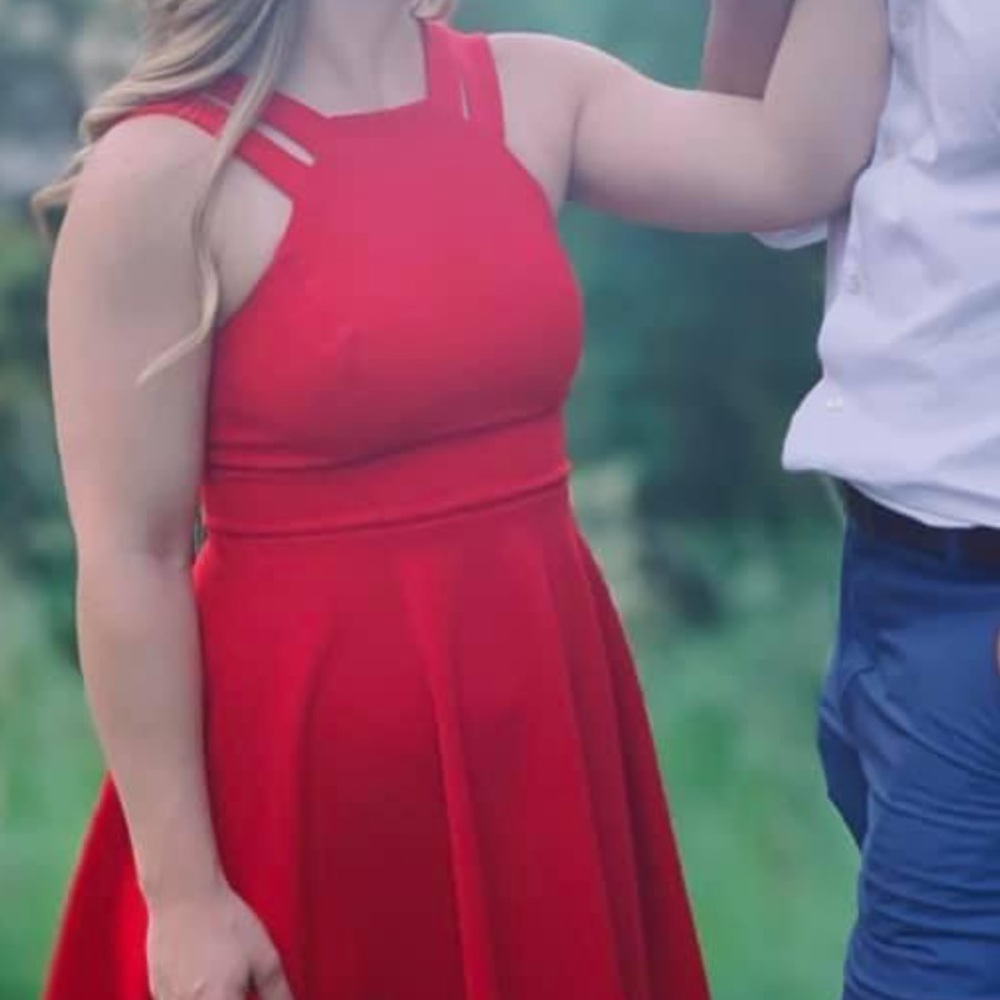 B. Smart Red Skater- Style Dress